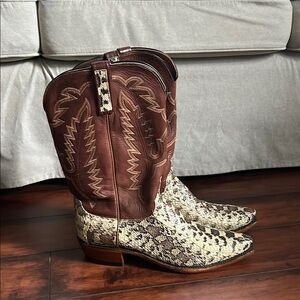Brown and Snake Print Cowboy Boots
